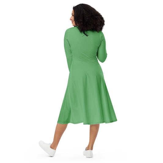 Light green long sleeve midi dress "plus size available"