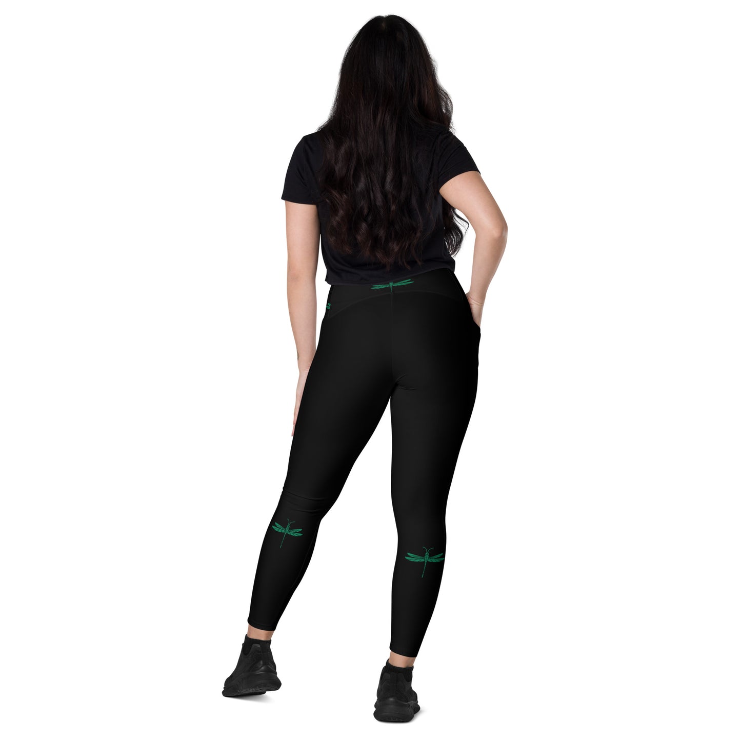 Black crossover leggings with pockets