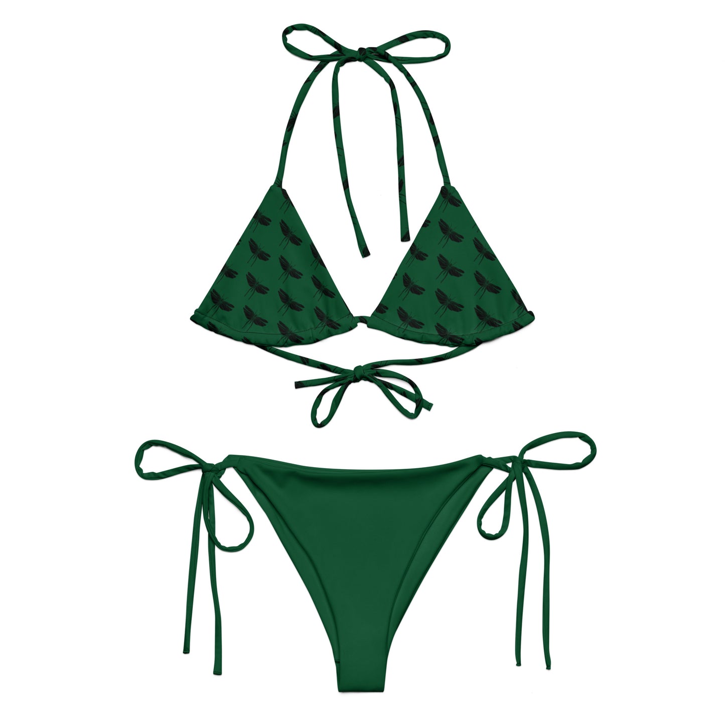 Green recycled string bikini with night butterfly