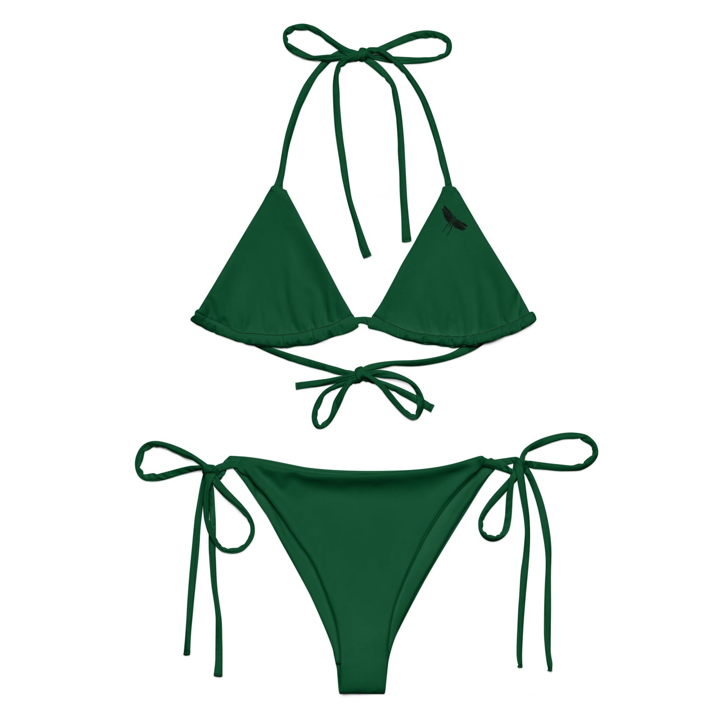 Green recycled string bikini with small night butterfly